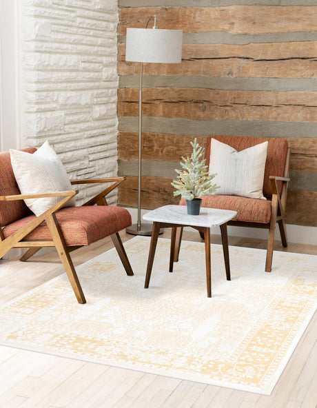 Ivory 4' 1 x 6' 1 Narenj Rectangle Area Rug 85% Polypropylene & 15% Polyester Traditional Classic Carpet for Living, Dining, Bedrooms, Office for Sale at Rug Engine