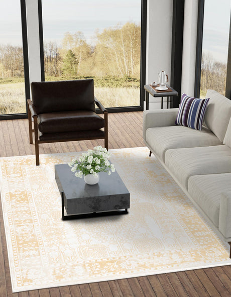 Ivory 5' 3 x 8' Narenj Rectangle Area Rug 85% Polypropylene & 15% Polyester Traditional Classic Carpet for Living, Dining, Bedrooms, Office for Sale at Rug Engine