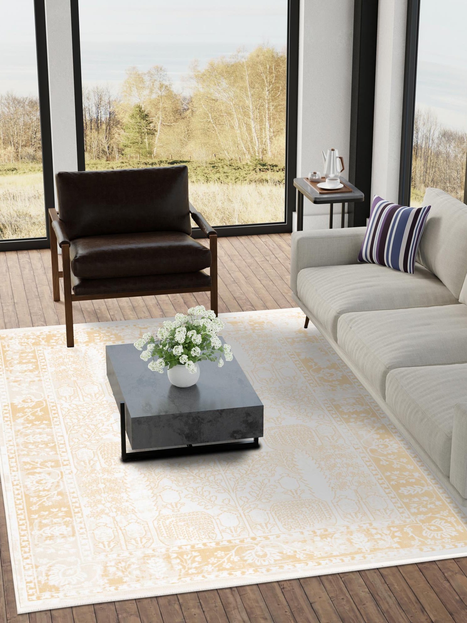 Ivory 7' 10 x 10' Narenj Rectangle Area Rug 85% Polypropylene & 15% Polyester Traditional Classic Carpet for Living, Dining, Bedrooms, Office for Sale at Rug Engine