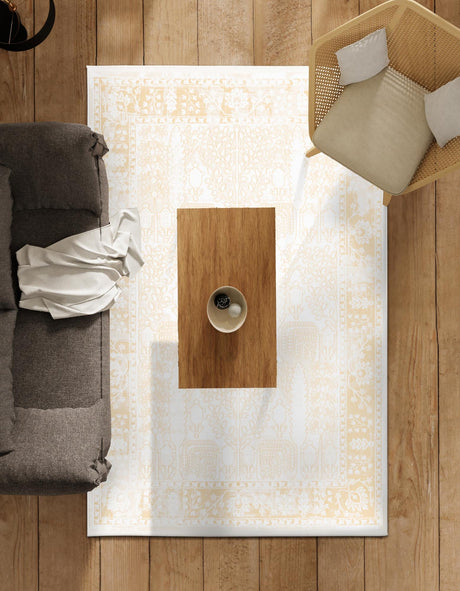 Ivory 5' 3 x 8' Narenj Rectangle Area Rug 85% Polypropylene & 15% Polyester Traditional Classic Carpet for Living, Dining, Bedrooms, Office for Sale at Rug Engine