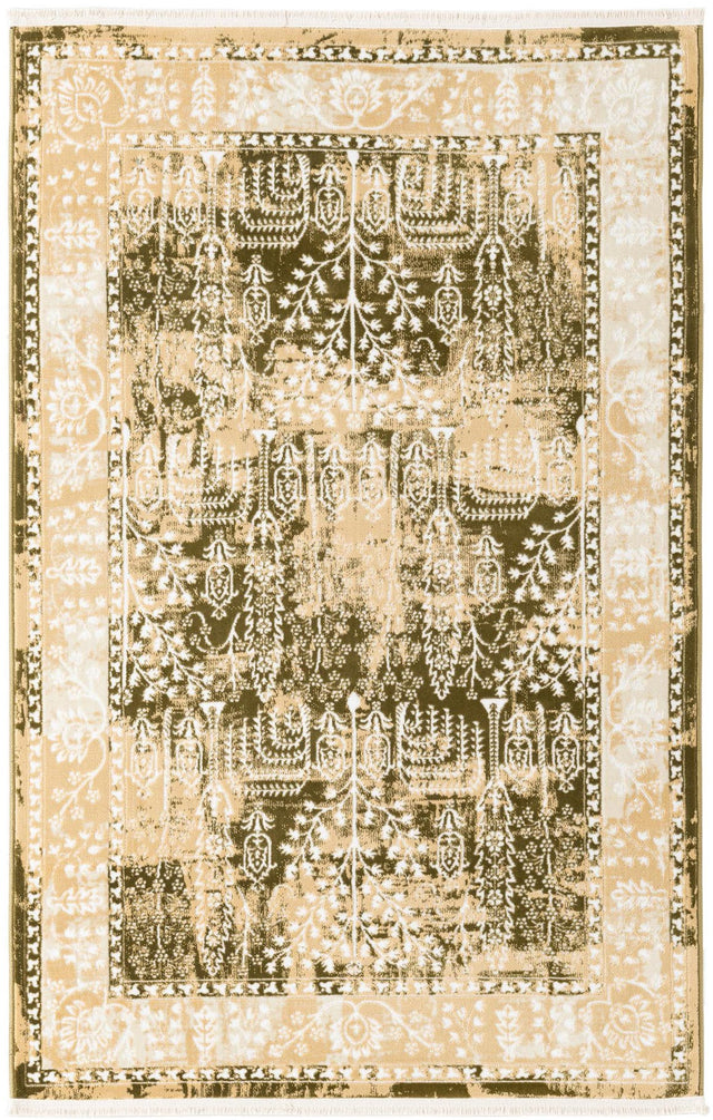 Green and Beige 4' 1 x 6' 1 Narenj Rectangle Area Rug 85% Polypropylene & 15% Polyester Traditional Classic Carpet for Living, Dining, Bedrooms, Office for Sale at Rug Engine