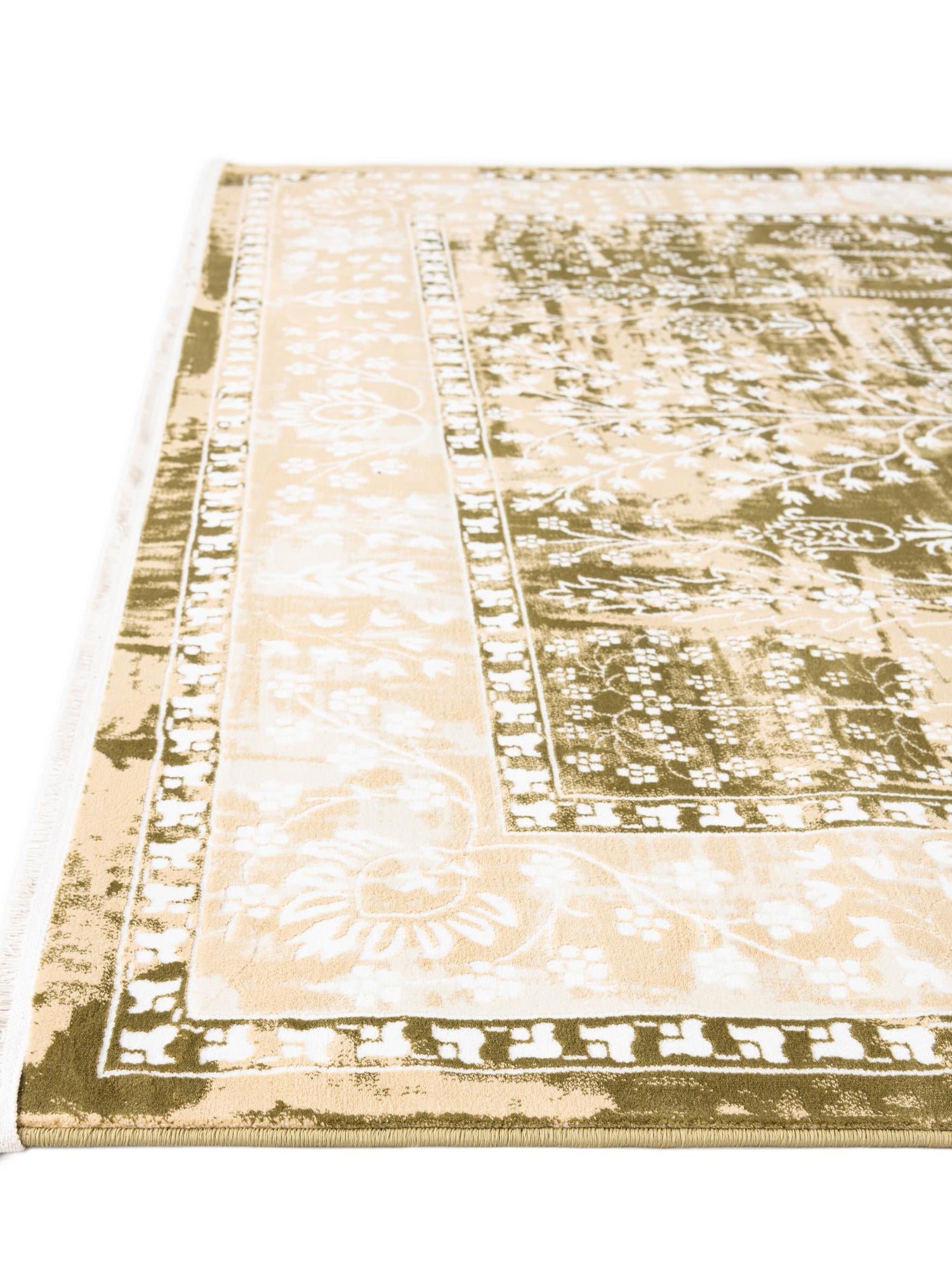 Green and Beige 7' 10 x 10' Narenj Rectangle Area Rug 85% Polypropylene & 15% Polyester Traditional Classic Carpet for Living, Dining, Bedrooms, Office for Sale at Rug Engine