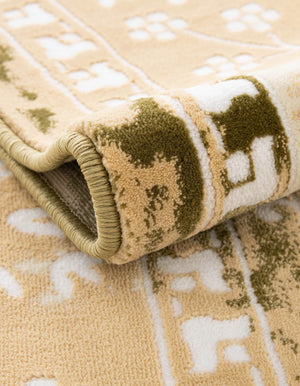 Green and Beige 2' x 6' 1 Narenj Runner Area Rug 85% Polypropylene & 15% Polyester Traditional Classic Carpet for Living, Dining, Bedrooms, Office for Sale at Rug Engine