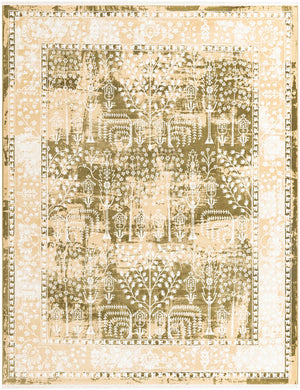 Green and Beige 7' 10 x 10' Narenj Rectangle Area Rug 85% Polypropylene & 15% Polyester Traditional Classic Carpet for Living, Dining, Bedrooms, Office for Sale at Rug Engine