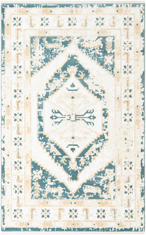 Blue and Ivory 5' 3 x 8' Narenj Rectangle Area Rug 85% Polypropylene & 15% Polyester Traditional Classic Carpet for Living, Dining, Bedrooms, Office for Sale at Rug Engine