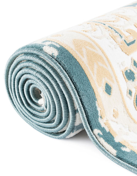 Blue and Ivory 2' x 6' 1 Narenj Runner Area Rug 85% Polypropylene & 15% Polyester Traditional Classic Carpet for Living, Dining, Bedrooms, Office for Sale at Rug Engine