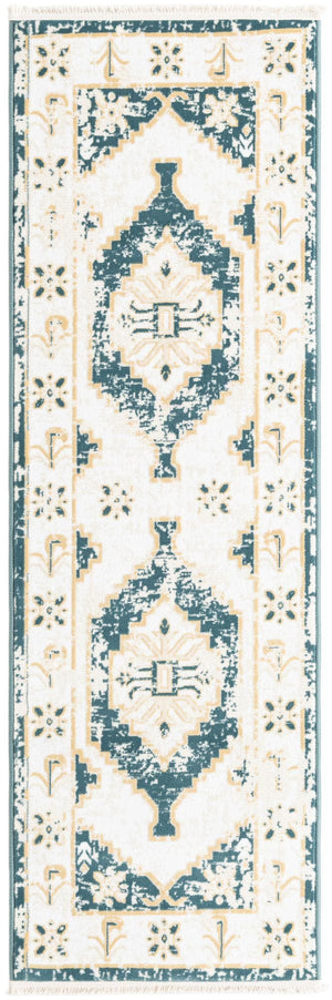 Blue and Ivory 2' x 6' 1 Narenj Runner Area Rug 85% Polypropylene & 15% Polyester Traditional Classic Carpet for Living, Dining, Bedrooms, Office for Sale at Rug Engine