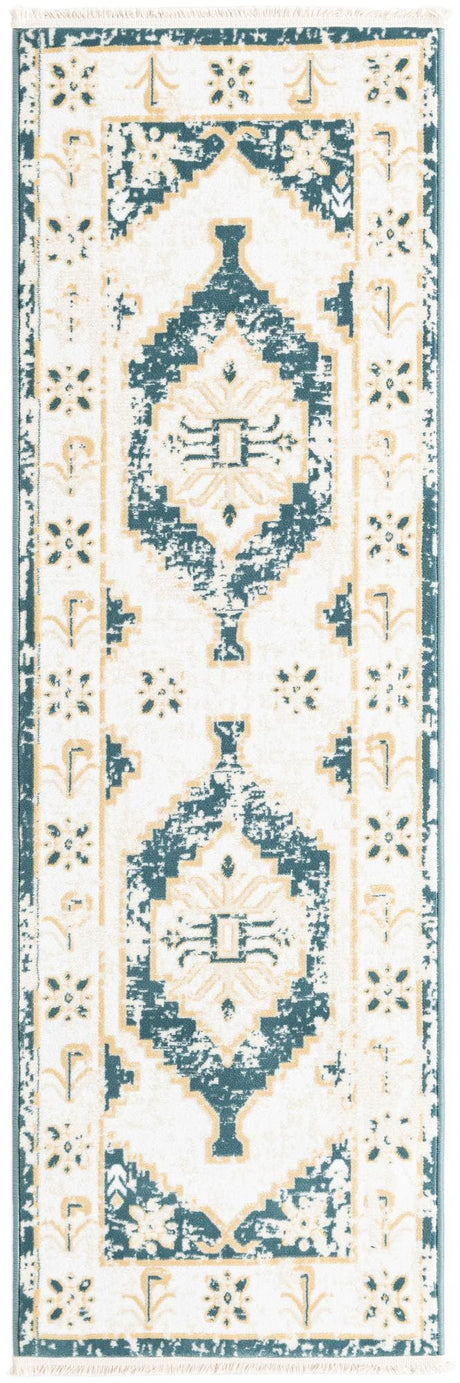 Blue and Ivory 2' x 6' 1 Narenj Runner Area Rug 85% Polypropylene & 15% Polyester Traditional Classic Carpet for Living, Dining, Bedrooms, Office for Sale at Rug Engine