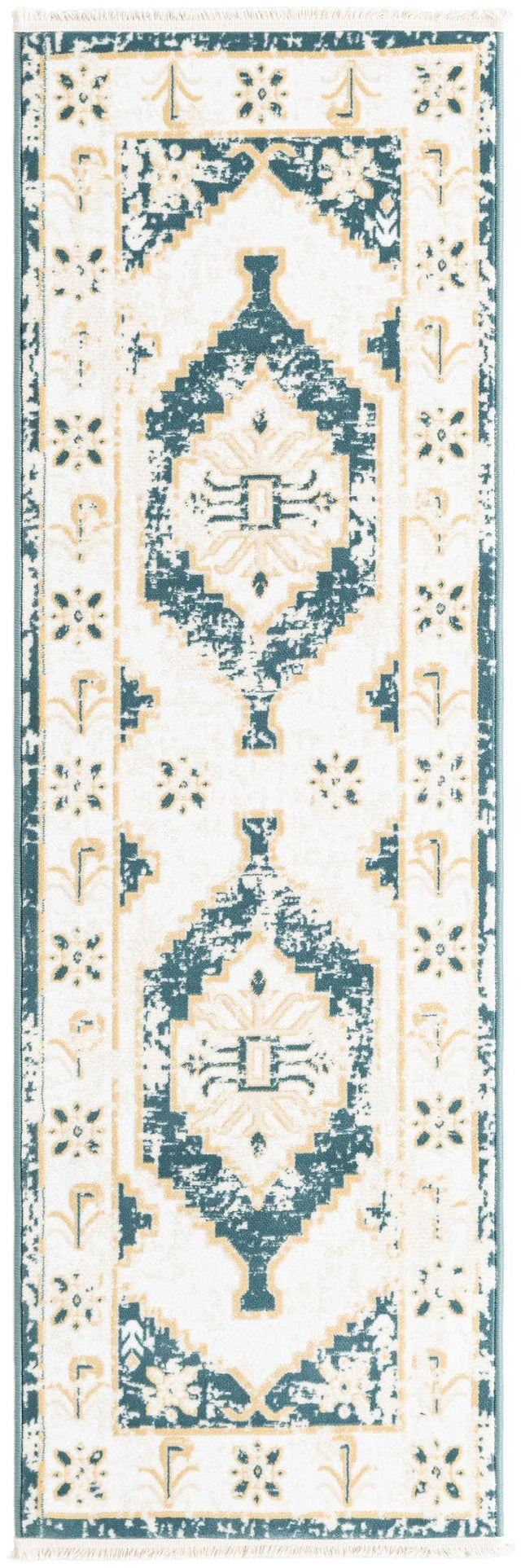 Blue and Ivory 2' x 6' 1 Narenj Runner Area Rug 85% Polypropylene & 15% Polyester Traditional Classic Carpet for Living, Dining, Bedrooms, Office for Sale at Rug Engine