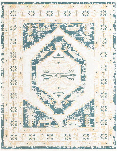 Blue and Ivory 7' 10 x 10' Narenj Rectangle Area Rug 85% Polypropylene & 15% Polyester Traditional Classic Carpet for Living, Dining, Bedrooms, Office for Sale at Rug Engine