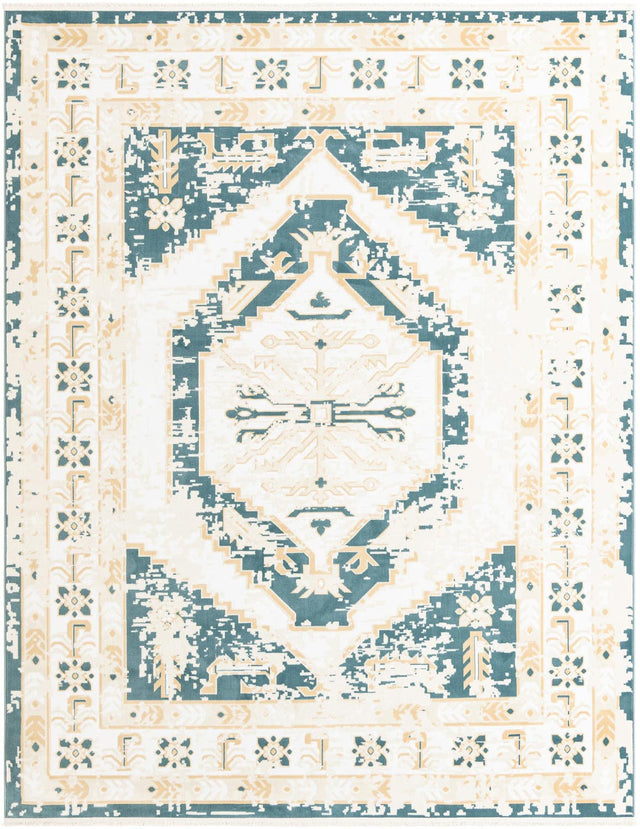 Blue and Ivory 7' 10 x 10' Narenj Rectangle Area Rug 85% Polypropylene & 15% Polyester Traditional Classic Carpet for Living, Dining, Bedrooms, Office for Sale at Rug Engine