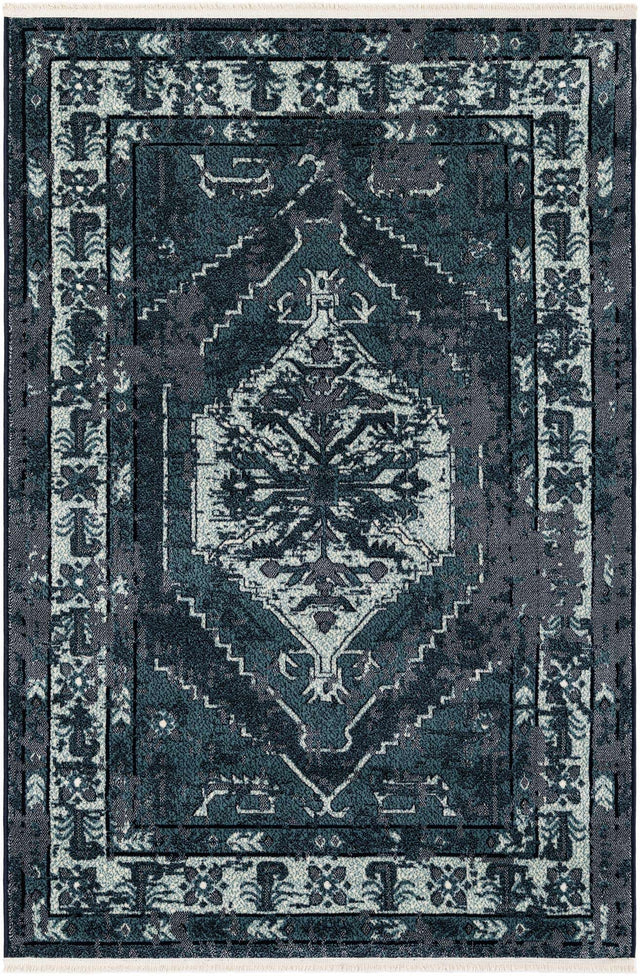 Midnight Blue 4' 1 x 6' 1 Narenj Rectangle Area Rug 85% Polypropylene & 15% Polyester Traditional Classic Carpet for Living, Dining, Bedrooms, Office for Sale at Rug Engine