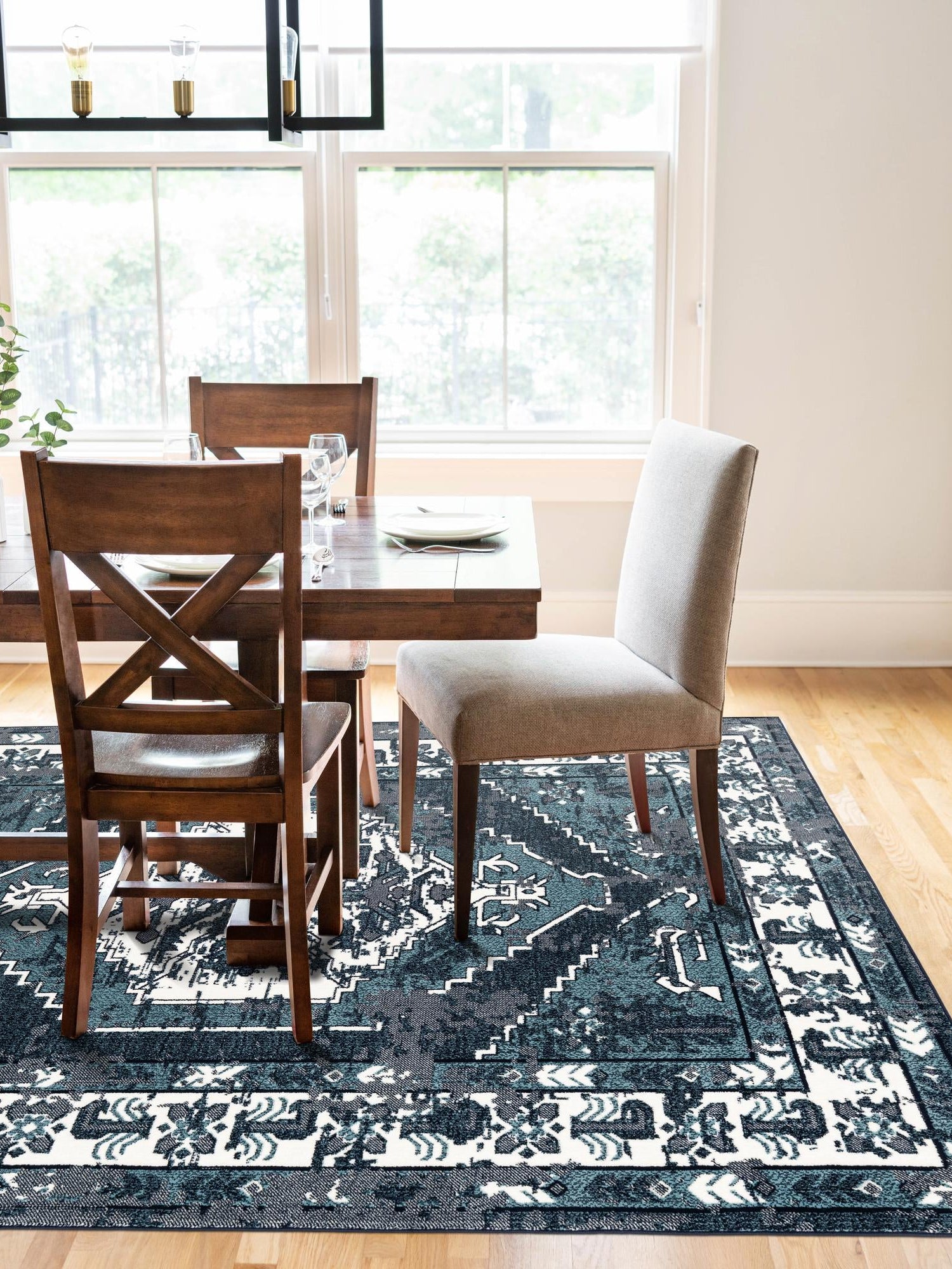 Midnight Blue 5' 3 x 8' Narenj Rectangle Area Rug 85% Polypropylene & 15% Polyester Traditional Classic Carpet for Living, Dining, Bedrooms, Office for Sale at Rug Engine