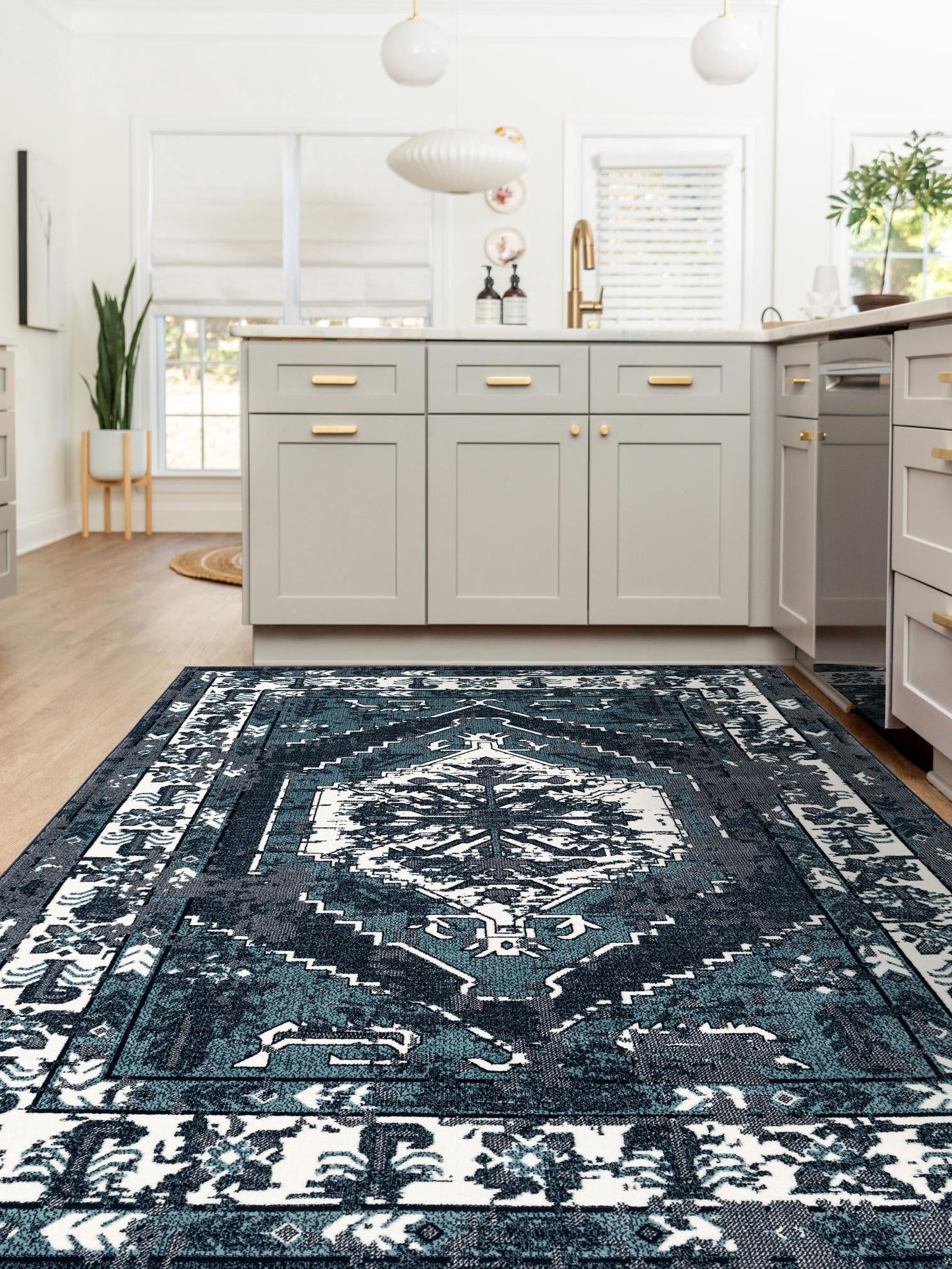 Midnight Blue 5' 3 x 8' Narenj Rectangle Area Rug 85% Polypropylene & 15% Polyester Traditional Classic Carpet for Living, Dining, Bedrooms, Office for Sale at Rug Engine