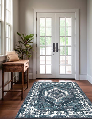 Midnight Blue 7' 10 x 10' Narenj Rectangle Area Rug 85% Polypropylene & 15% Polyester Traditional Classic Carpet for Living, Dining, Bedrooms, Office for Sale at Rug Engine
