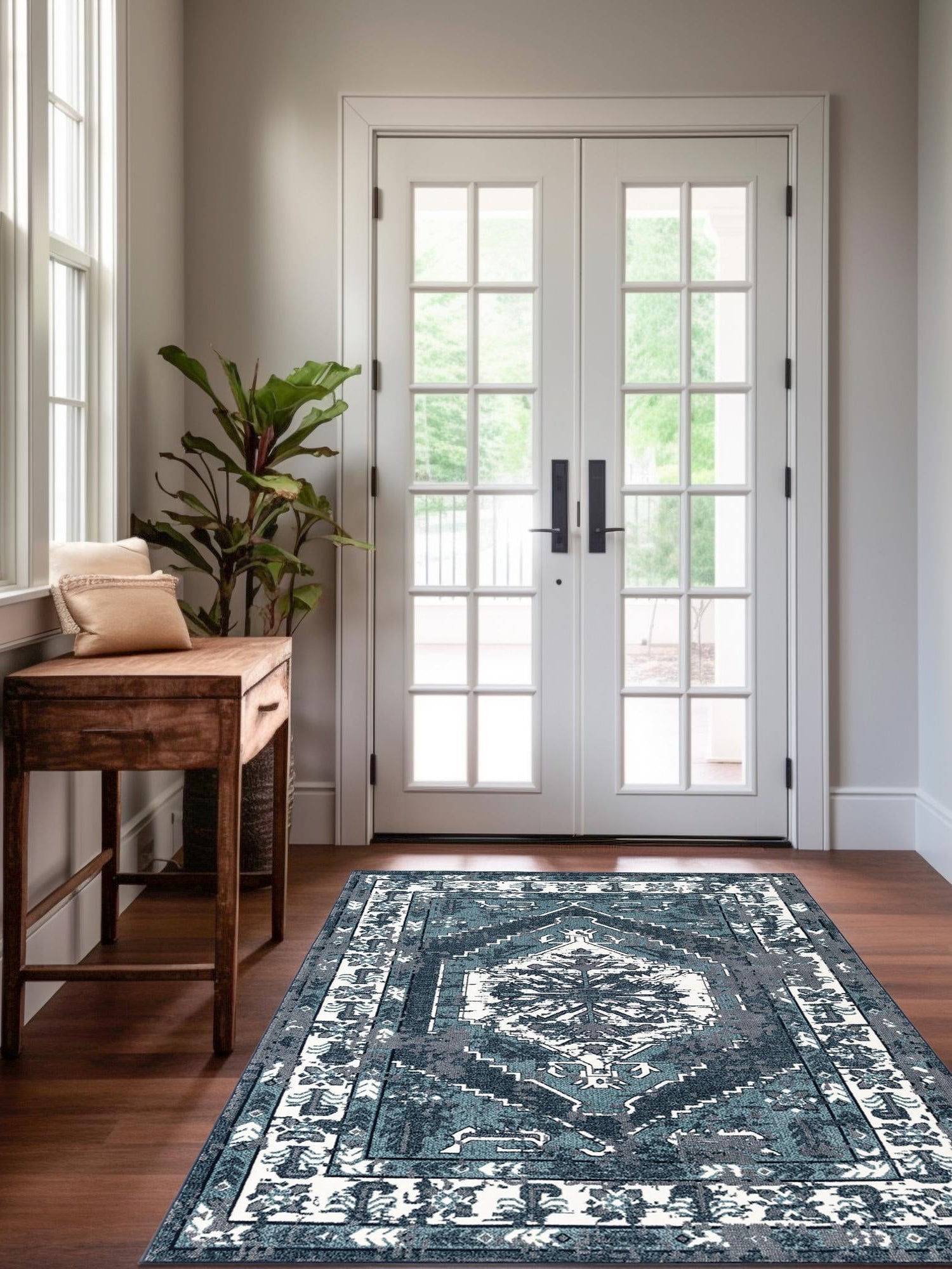 Midnight Blue 4' 1 x 6' 1 Narenj Rectangle Area Rug 85% Polypropylene & 15% Polyester Traditional Classic Carpet for Living, Dining, Bedrooms, Office for Sale at Rug Engine