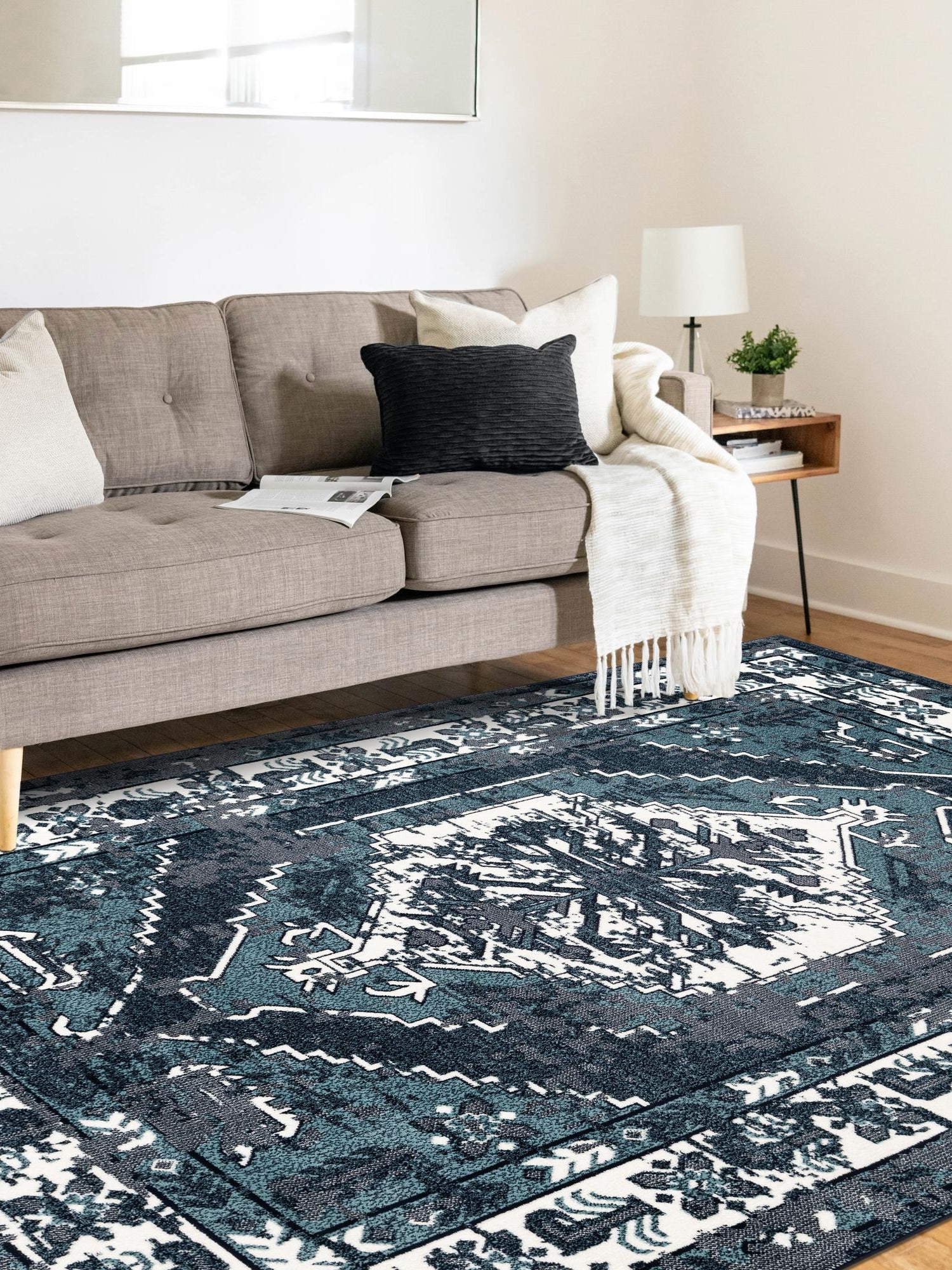 Midnight Blue 5' 3 x 8' Narenj Rectangle Area Rug 85% Polypropylene & 15% Polyester Traditional Classic Carpet for Living, Dining, Bedrooms, Office for Sale at Rug Engine