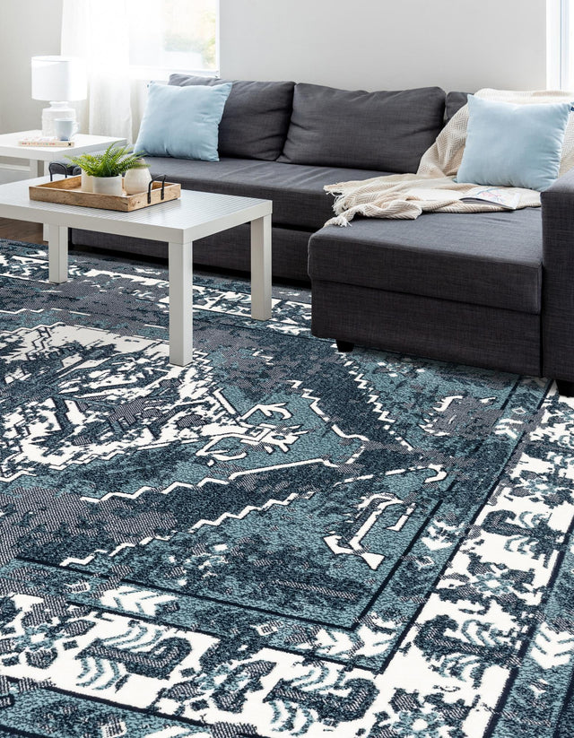 Midnight Blue 5' 3 x 8' Narenj Rectangle Area Rug 85% Polypropylene & 15% Polyester Traditional Classic Carpet for Living, Dining, Bedrooms, Office for Sale at Rug Engine