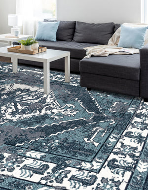 Midnight Blue 7' 10 x 10' Narenj Rectangle Area Rug 85% Polypropylene & 15% Polyester Traditional Classic Carpet for Living, Dining, Bedrooms, Office for Sale at Rug Engine