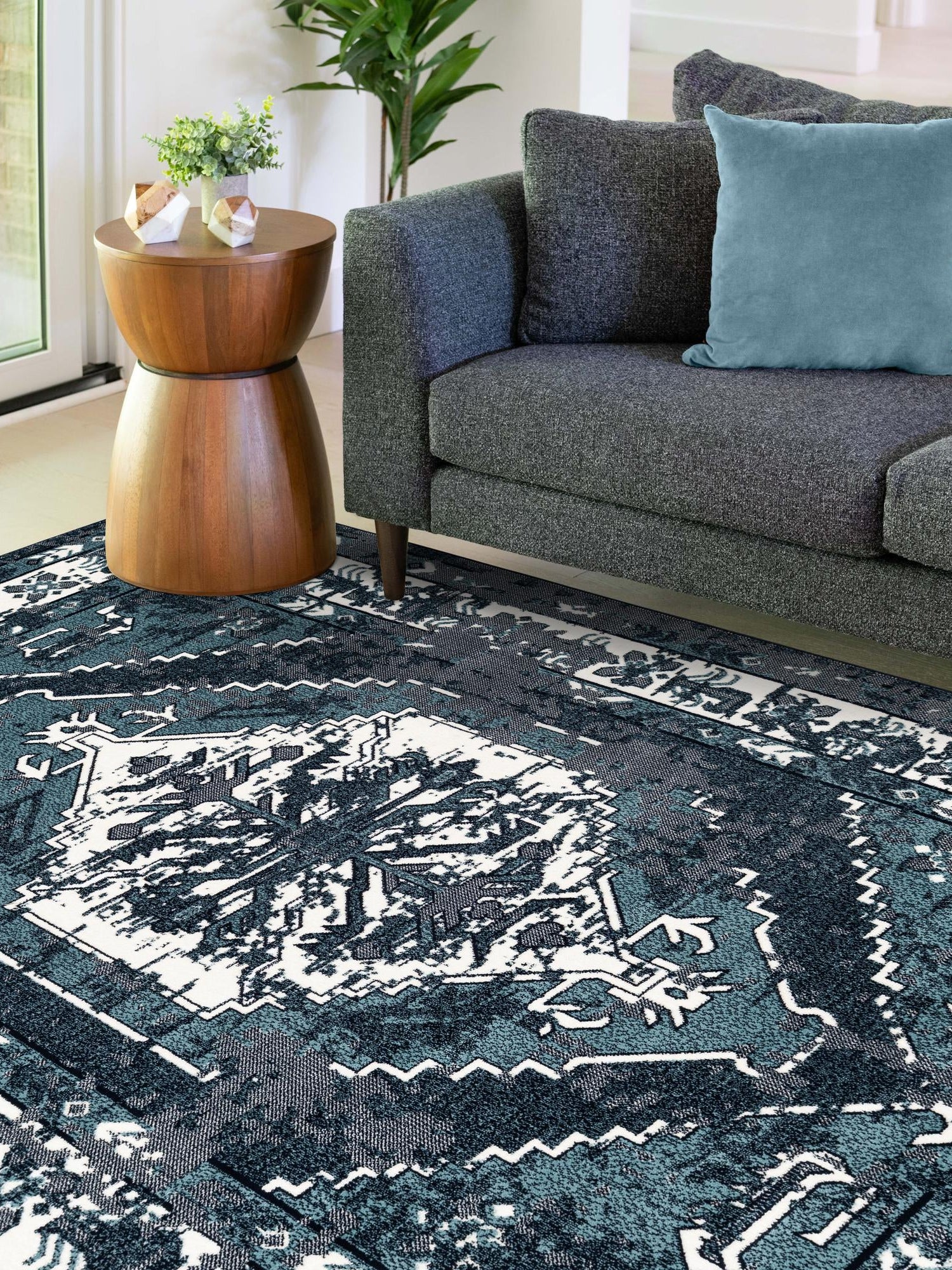 Midnight Blue 7' 10 x 10' Narenj Rectangle Area Rug 85% Polypropylene & 15% Polyester Traditional Classic Carpet for Living, Dining, Bedrooms, Office for Sale at Rug Engine