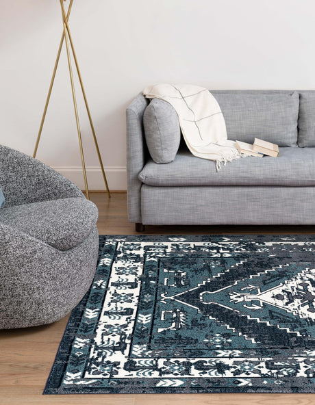 Midnight Blue 5' 3 x 8' Narenj Rectangle Area Rug 85% Polypropylene & 15% Polyester Traditional Classic Carpet for Living, Dining, Bedrooms, Office for Sale at Rug Engine