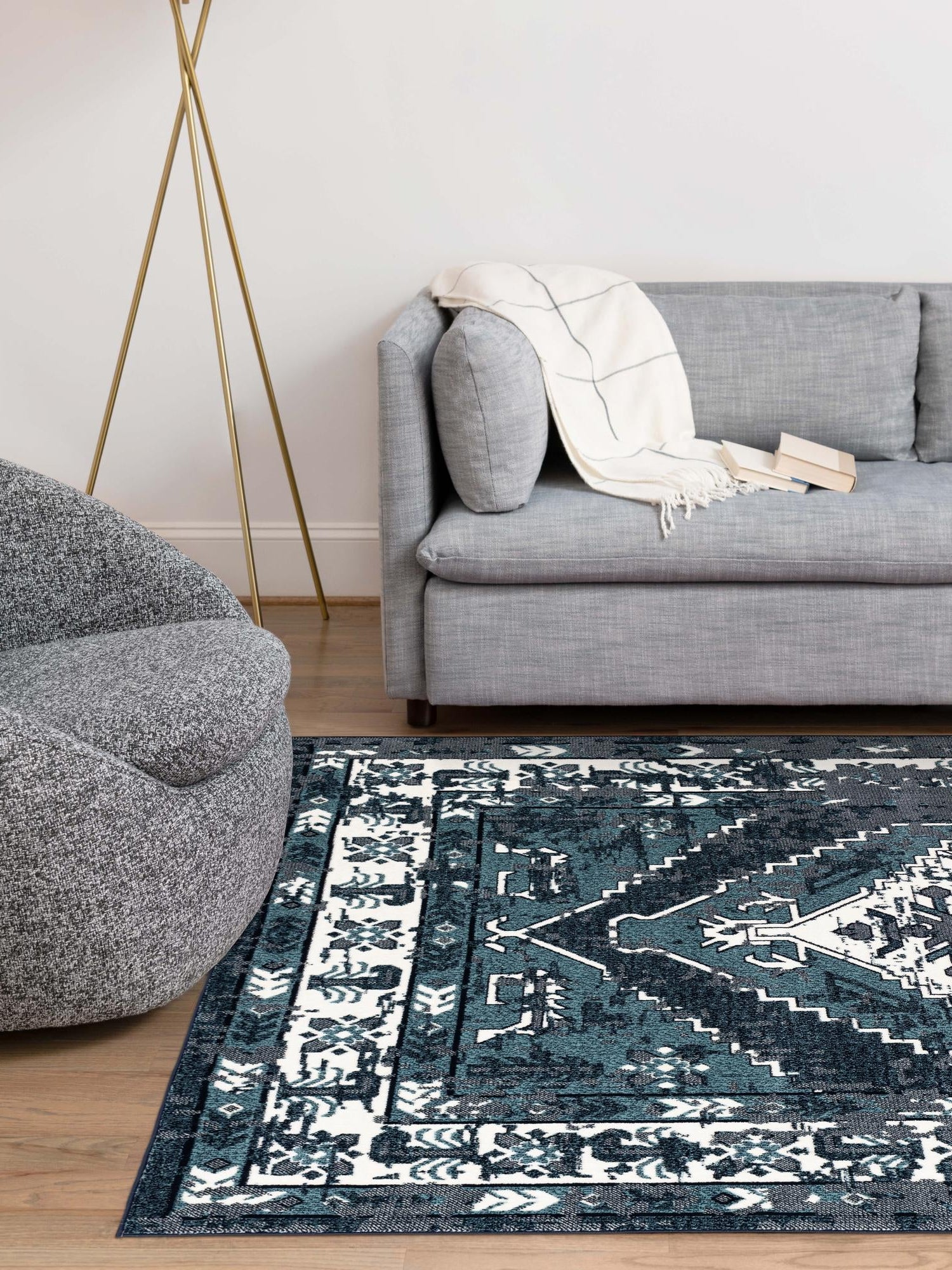 Midnight Blue 7' 10 x 10' Narenj Rectangle Area Rug 85% Polypropylene & 15% Polyester Traditional Classic Carpet for Living, Dining, Bedrooms, Office for Sale at Rug Engine