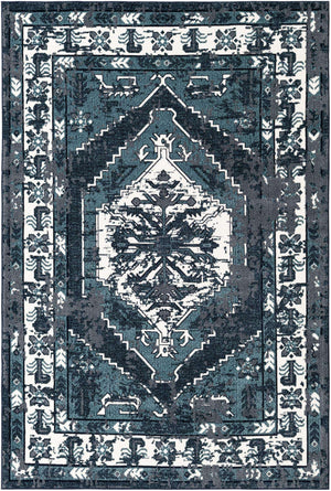 Midnight Blue 5' 3 x 8' Narenj Rectangle Area Rug 85% Polypropylene & 15% Polyester Traditional Classic Carpet for Living, Dining, Bedrooms, Office for Sale at Rug Engine