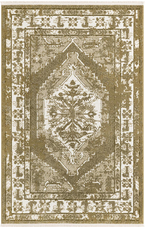 Olive Green 4' 1 x 6' 1 Narenj Rectangle Area Rug 85% Polypropylene & 15% Polyester Traditional Classic Carpet for Living, Dining, Bedrooms, Office for Sale at Rug Engine