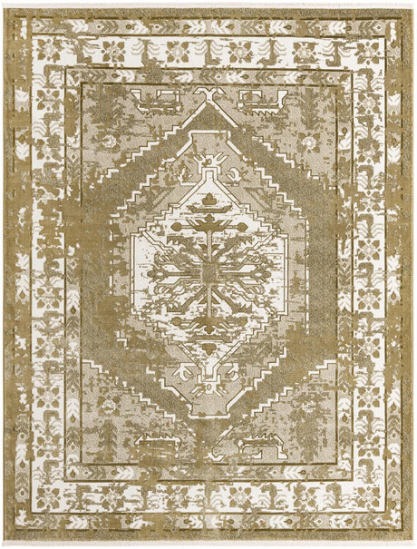 Olive Green 7' 10 x 10' Narenj Rectangle Area Rug 85% Polypropylene & 15% Polyester Traditional Classic Carpet for Living, Dining, Bedrooms, Office for Sale at Rug Engine