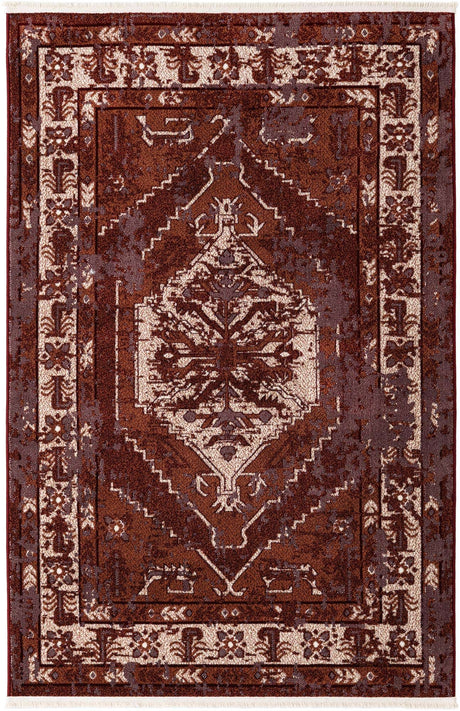 Burgundy Red 4' 1 x 6' 1 Narenj Rectangle Area Rug 85% Polypropylene & 15% Polyester Traditional Classic Carpet for Living, Dining, Bedrooms, Office for Sale at Rug Engine