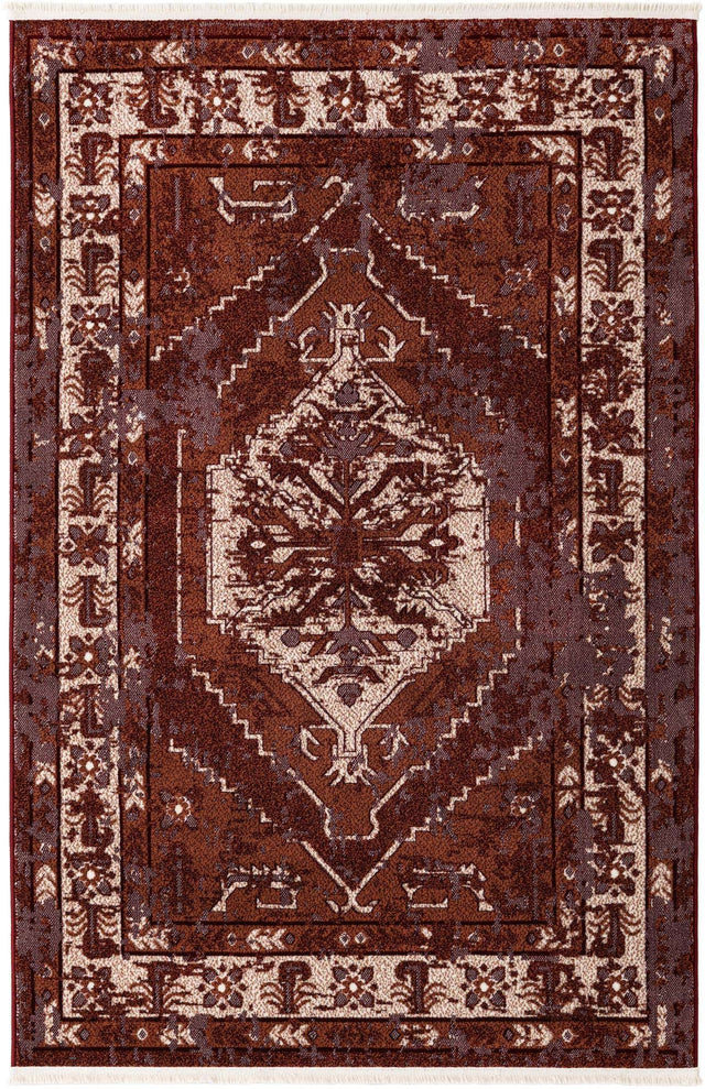 Burgundy Red 4' 1 x 6' 1 Narenj Rectangle Area Rug 85% Polypropylene & 15% Polyester Traditional Classic Carpet for Living, Dining, Bedrooms, Office for Sale at Rug Engine