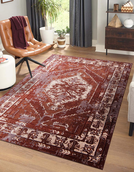 Burgundy Red 4' 1 x 6' 1 Narenj Rectangle Area Rug 85% Polypropylene & 15% Polyester Traditional Classic Carpet for Living, Dining, Bedrooms, Office for Sale at Rug Engine