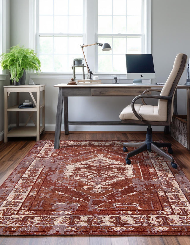 Burgundy Red 4' 1 x 6' 1 Narenj Rectangle Area Rug 85% Polypropylene & 15% Polyester Traditional Classic Carpet for Living, Dining, Bedrooms, Office for Sale at Rug Engine