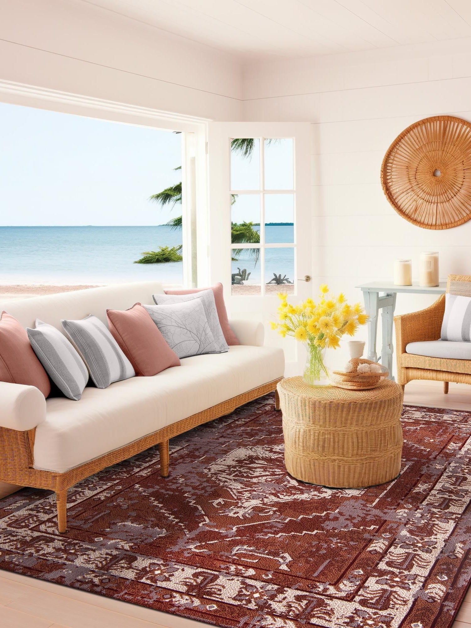 Burgundy Red 4' 1 x 6' 1 Narenj Rectangle Area Rug 85% Polypropylene & 15% Polyester Traditional Classic Carpet for Living, Dining, Bedrooms, Office for Sale at Rug Engine