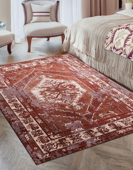 Burgundy Red 4' 1 x 6' 1 Narenj Rectangle Area Rug 85% Polypropylene & 15% Polyester Traditional Classic Carpet for Living, Dining, Bedrooms, Office for Sale at Rug Engine