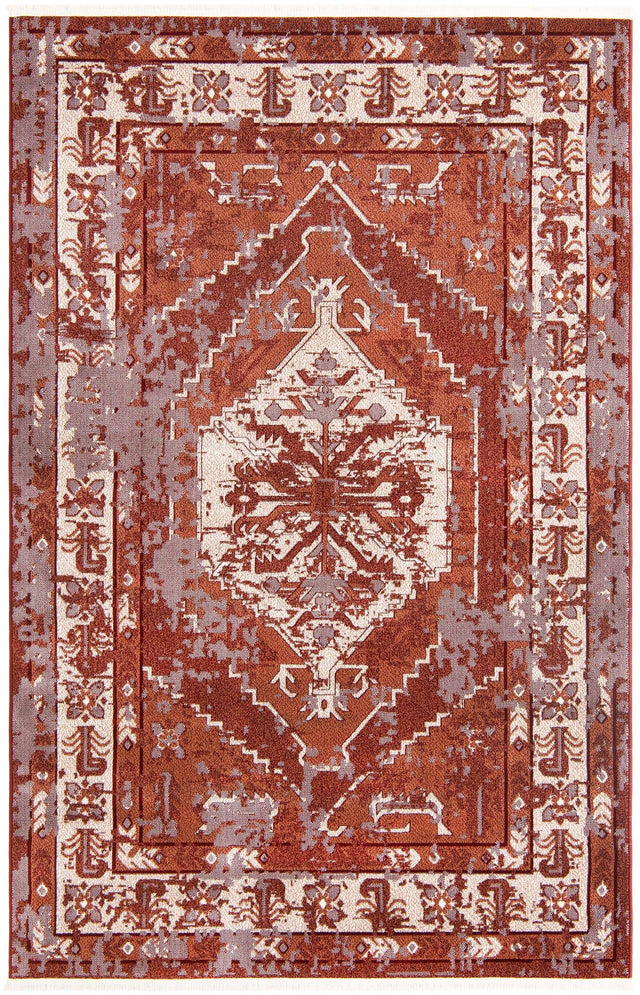 Burgundy Red 5' 3 x 8' Narenj Rectangle Area Rug 85% Polypropylene & 15% Polyester Traditional Classic Carpet for Living, Dining, Bedrooms, Office for Sale at Rug Engine