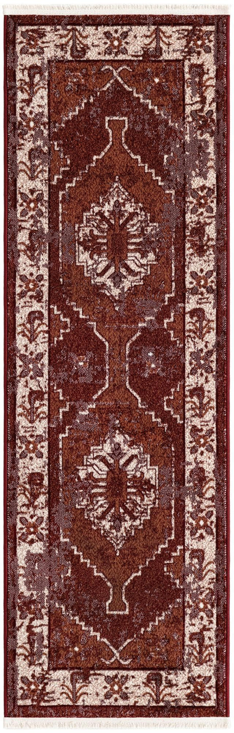 Burgundy Red 2' x 6' 1 Narenj Runner Area Rug 85% Polypropylene & 15% Polyester Traditional Classic Carpet for Living, Dining, Bedrooms, Office for Sale at Rug Engine