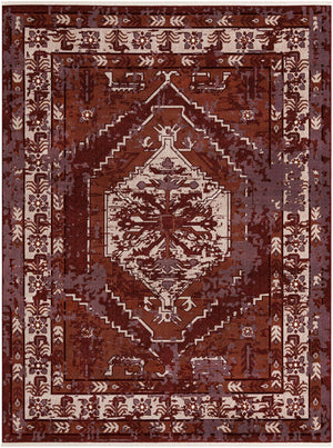 Burgundy Red 7' 10 x 10' Narenj Rectangle Area Rug 85% Polypropylene & 15% Polyester Traditional Classic Carpet for Living, Dining, Bedrooms, Office for Sale at Rug Engine