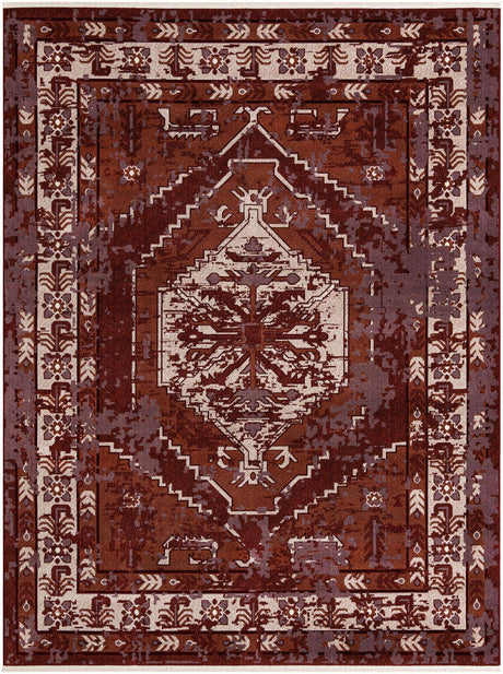 Burgundy Red 7' 10 x 10' Narenj Rectangle Area Rug 85% Polypropylene & 15% Polyester Traditional Classic Carpet for Living, Dining, Bedrooms, Office for Sale at Rug Engine