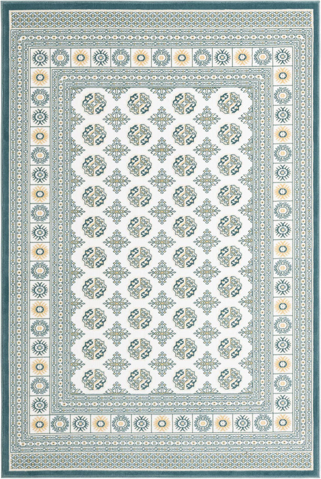 Ivory and Blue 5' 3 x 8' Narenj Rectangle Area Rug 85% Polypropylene & 15% Polyester Traditional Classic Carpet for Living, Dining, Bedrooms, Office for Sale at Rug Engine