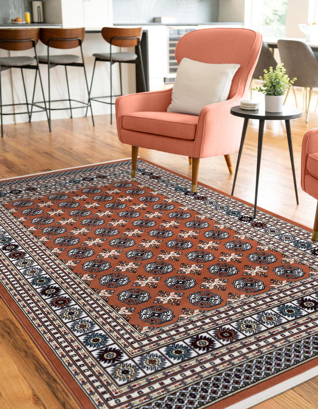 Dusty Pink 4' 1 x 6' 1 Narenj Rectangle Area Rug 85% Polypropylene & 15% Polyester Traditional Classic Carpet for Living, Dining, Bedrooms, Office for Sale at Rug Engine