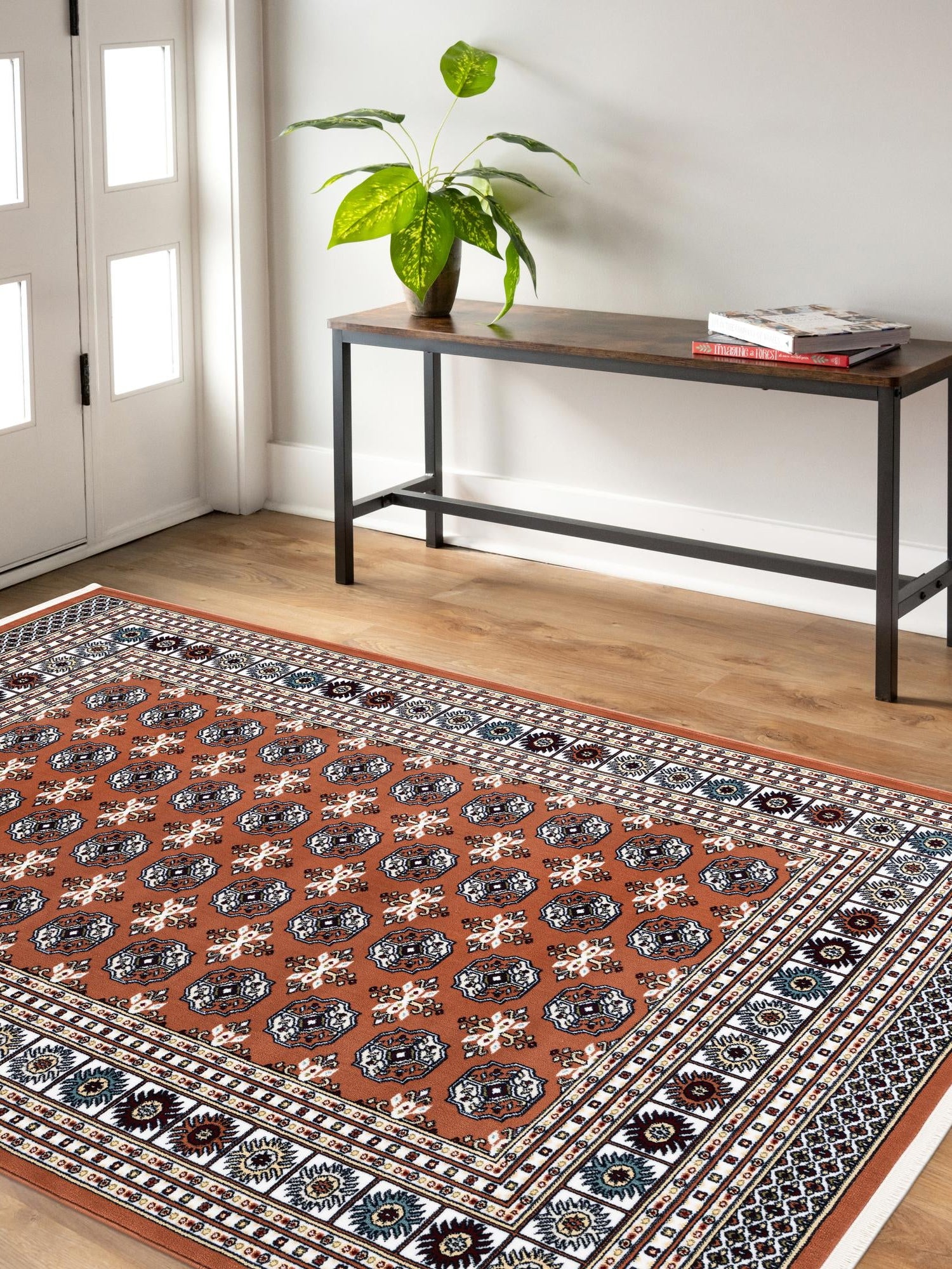Dusty Pink 4' 1 x 6' 1 Narenj Rectangle Area Rug 85% Polypropylene & 15% Polyester Traditional Classic Carpet for Living, Dining, Bedrooms, Office for Sale at Rug Engine