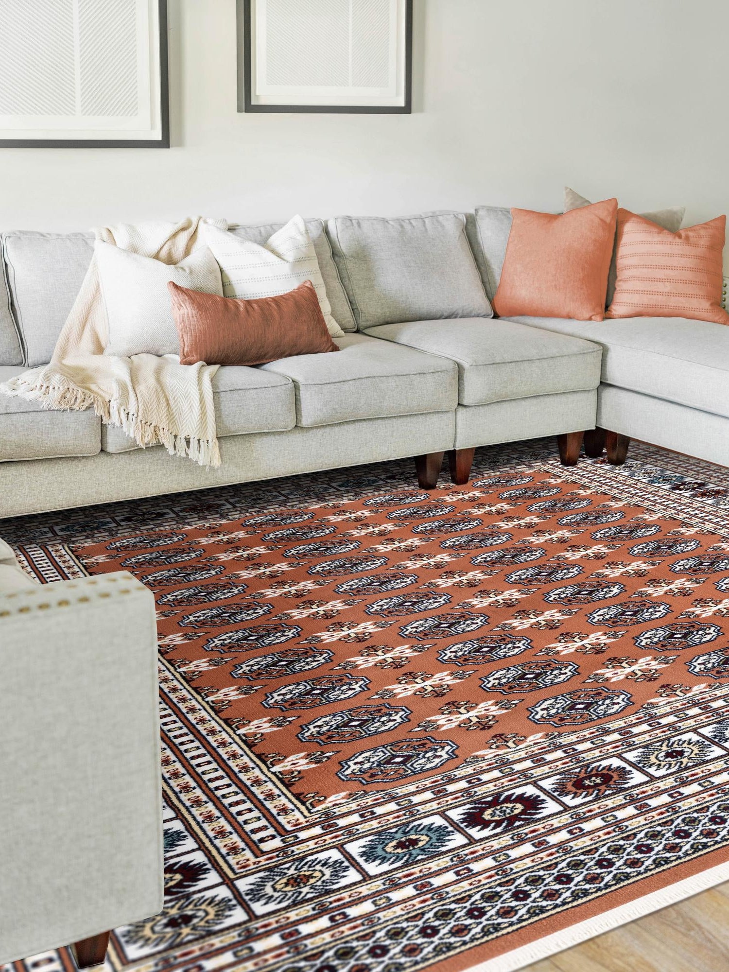 Dusty Pink 5' 3 x 8' Narenj Rectangle Area Rug 85% Polypropylene & 15% Polyester Traditional Classic Carpet for Living, Dining, Bedrooms, Office for Sale at Rug Engine