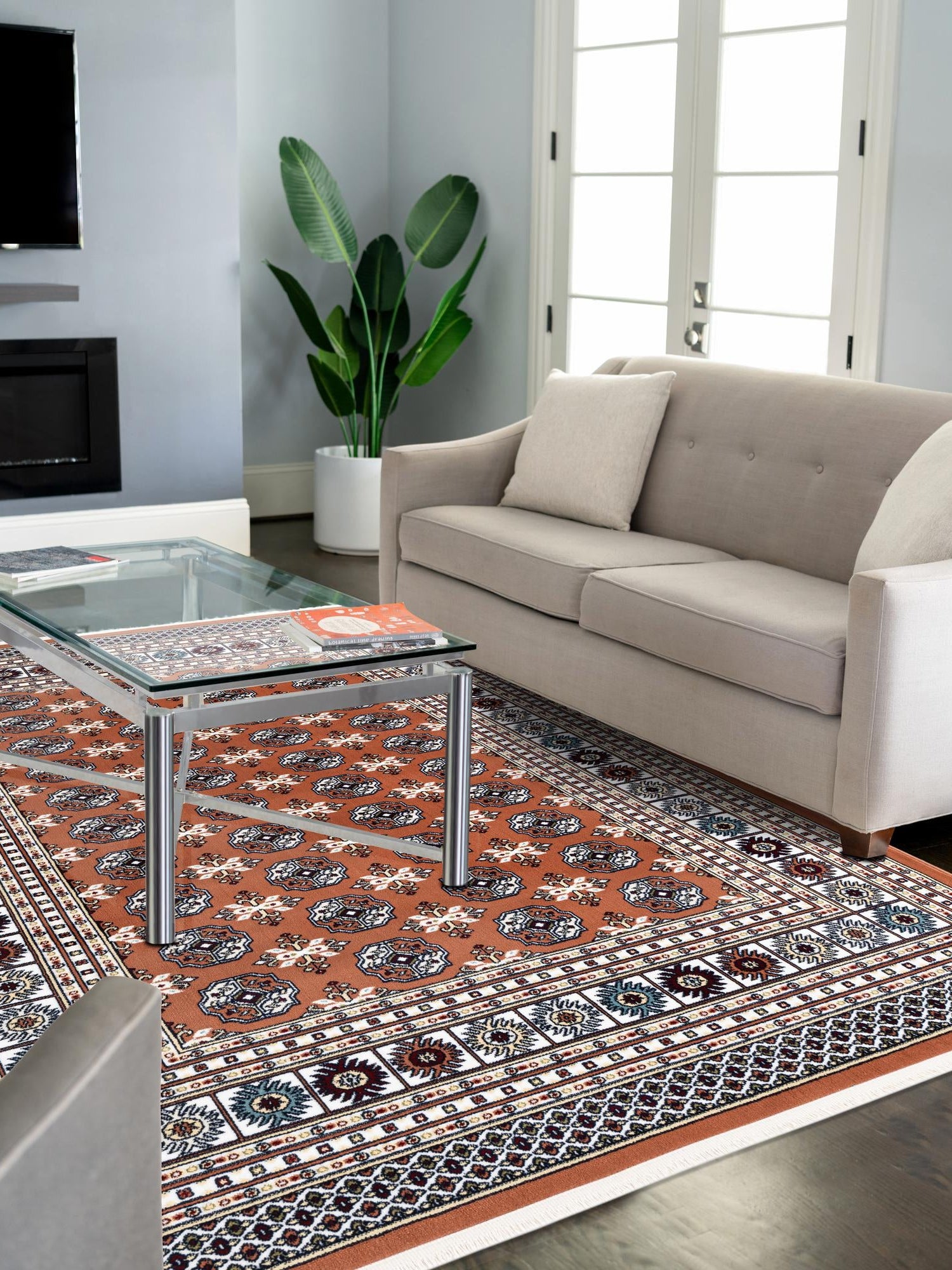 Dusty Pink 4' 1 x 6' 1 Narenj Rectangle Area Rug 85% Polypropylene & 15% Polyester Traditional Classic Carpet for Living, Dining, Bedrooms, Office for Sale at Rug Engine
