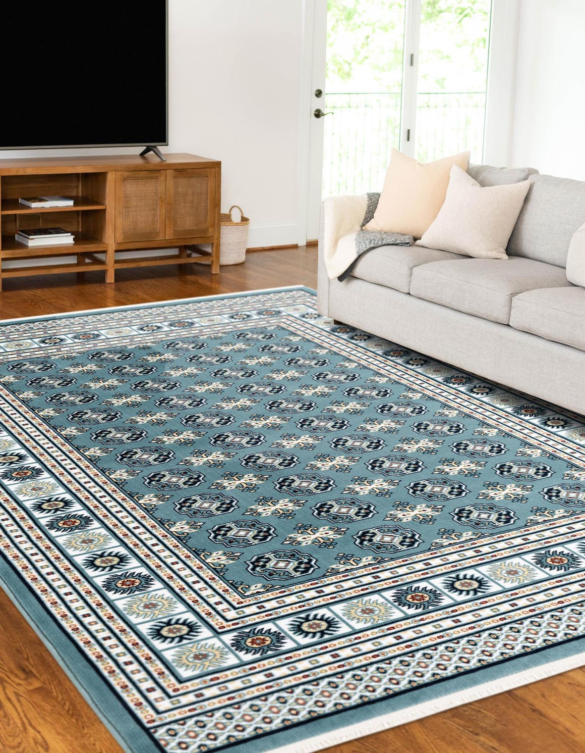 Aegean Blue 7' 10 x 10' Narenj Rectangle Area Rug 85% Polypropylene & 15% Polyester Traditional Classic Carpet for Living, Dining, Bedrooms, Office for Sale at Rug Engine