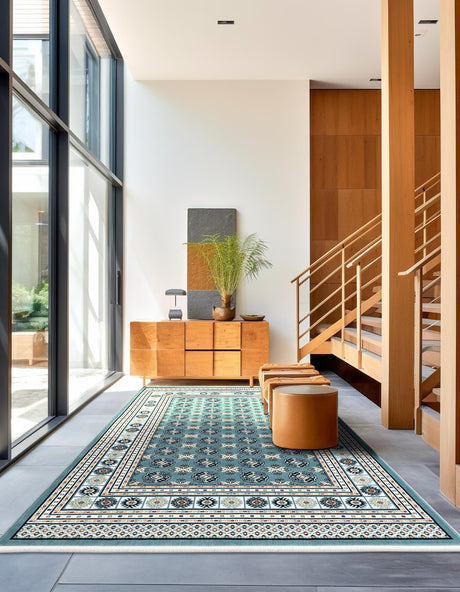 Aegean Blue 5' 3 x 8' Narenj Rectangle Area Rug 85% Polypropylene & 15% Polyester Traditional Classic Carpet for Living, Dining, Bedrooms, Office for Sale at Rug Engine