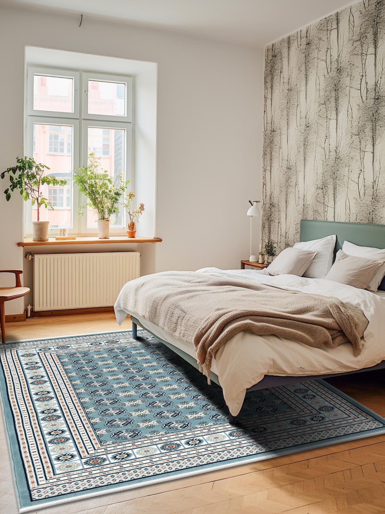 Aegean Blue 5' 3 x 8' Narenj Rectangle Area Rug 85% Polypropylene & 15% Polyester Traditional Classic Carpet for Living, Dining, Bedrooms, Office for Sale at Rug Engine