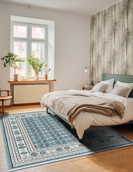 Aegean Blue 5' 3 x 8' Narenj Rectangle Area Rug 85% Polypropylene & 15% Polyester Traditional Classic Carpet for Living, Dining, Bedrooms, Office for Sale at Rug Engine