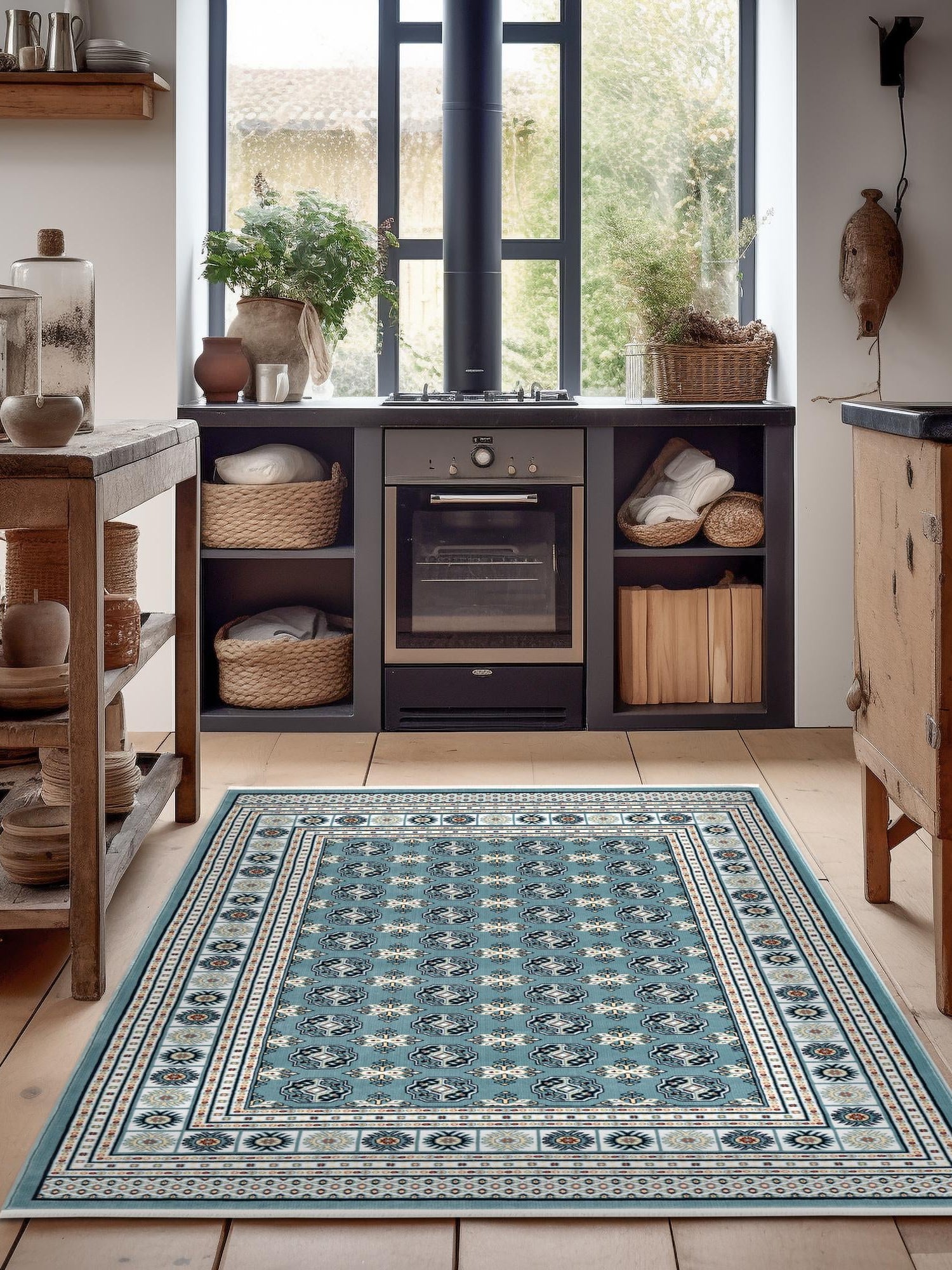 Aegean Blue 5' 3 x 8' Narenj Rectangle Area Rug 85% Polypropylene & 15% Polyester Traditional Classic Carpet for Living, Dining, Bedrooms, Office for Sale at Rug Engine