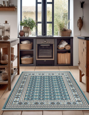 Aegean Blue 5' 3 x 8' Narenj Rectangle Area Rug 85% Polypropylene & 15% Polyester Traditional Classic Carpet for Living, Dining, Bedrooms, Office for Sale at Rug Engine